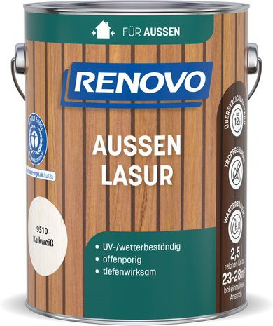 RENOVO Aussenlasur wasserbasiert in Kalkweiss, 2,5 l - Bild 1
