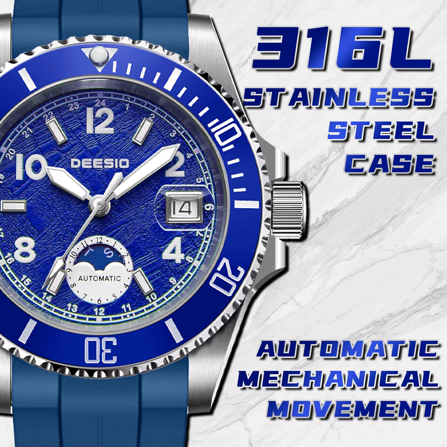Deesio Armbanduhr, Automatik, Edelstahl, Blau, Herren - Bild 3