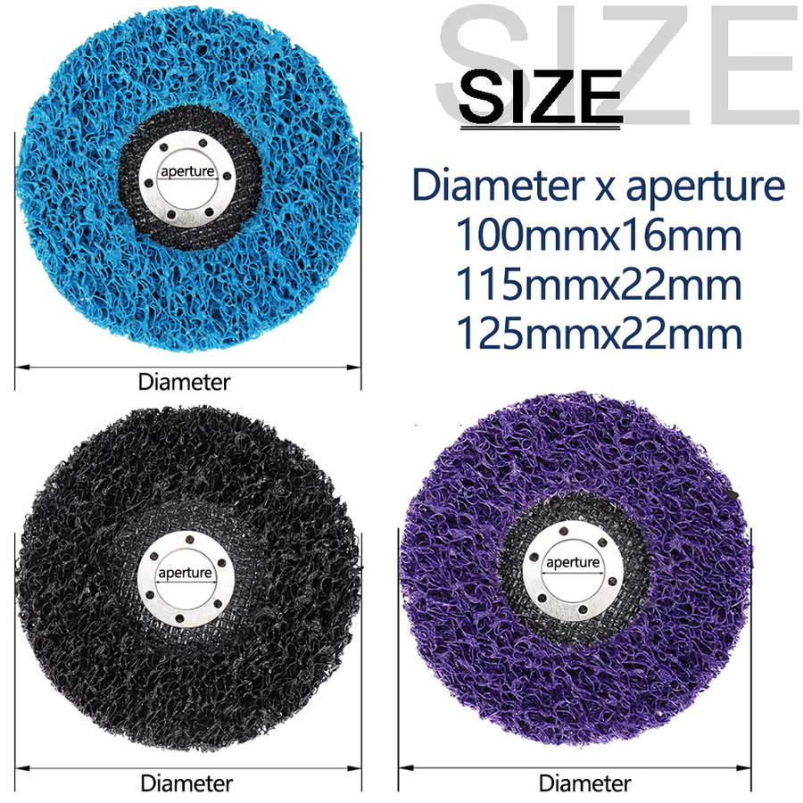 SI FANG Korallenschleifscheiben Set aus Poly-Streifenschleifscheiben zum Entfernen von Farbe und Rost für Winkelschleifer, 3 Stück, Durchmesser: 100 mm, 115 mm, 125 mm - Bild 2