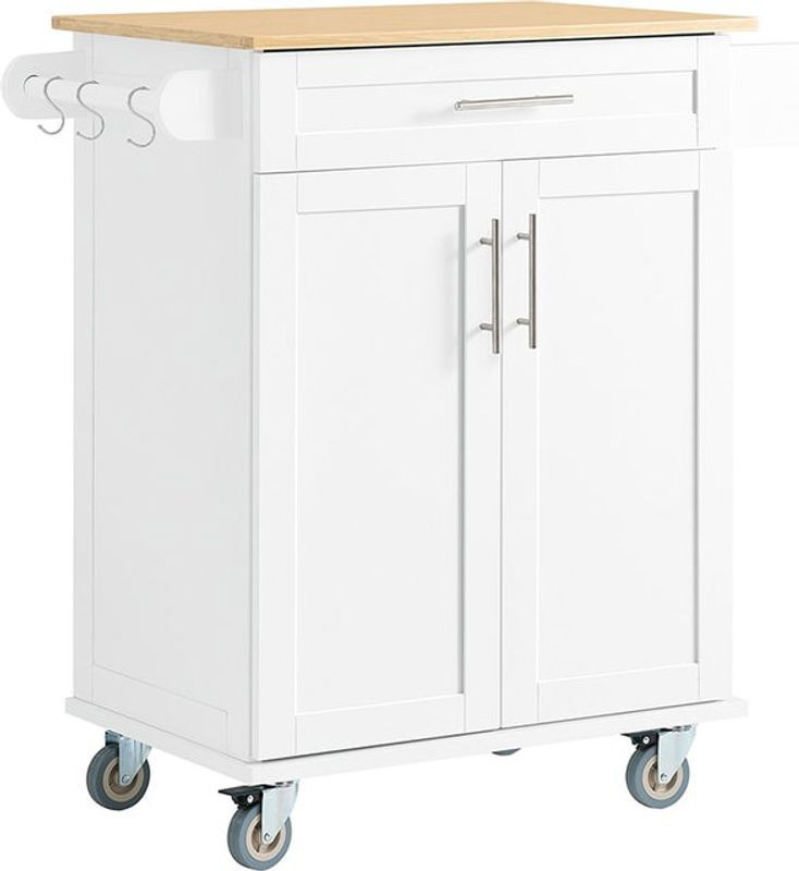 SoBuy Küchenwagen aus Bambus in Natur und Weiß im skandinavischen Design mit 2 Türen und 1 Schublade - Bild 1