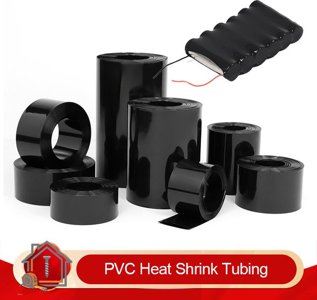 Schwarzer PVC-Schrumpfschlauch für 18650 Lipo-Akkupacks, isolierte Kabelhülle und Schutzfolie für Batterien, Breite: 50 mm bis 500 mm - Bild 1