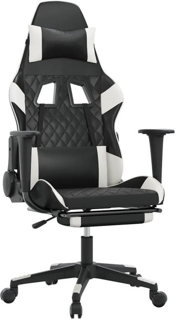 vidaXL Gaming-Stuhl in Schwarz & Weiß aus Kunstleder mit Massagefunktion und Fußstütze - Bild 1