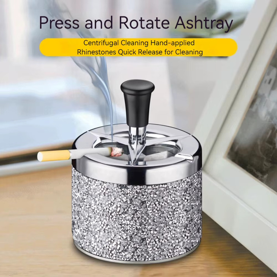 Alloet Push-Down-Aschenbecher aus Metall, winddicht und drehbar, Schwarz - Bild 4