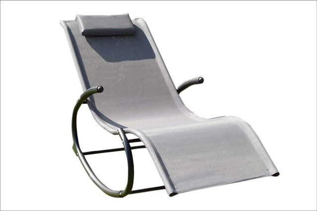 CHILLROI Schaukelgartenstuhl grau mit verstellbarer Kopfstütze und ergonomischer Form aus Stahl und Textilene - Bild 1