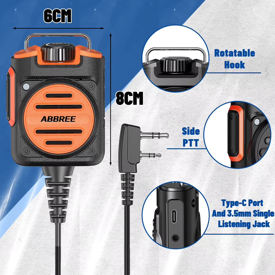 ABBREE AR-158 Walkie-Talkie-Lautsprechermikrofon mit einstellbarer Lautstärke, 2-polig und wiederaufladbar, passend für Baofeng UV-5R Mini und Quansheng UV-K1 (8) K5 - Bild 6