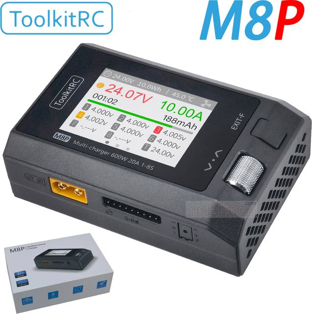 ToolkitRC M8P Multifunktionales Ladegerät in Schwarz mit 600 W, 20 A, 5 V und Signaltest für 1–8 S - Bild 1