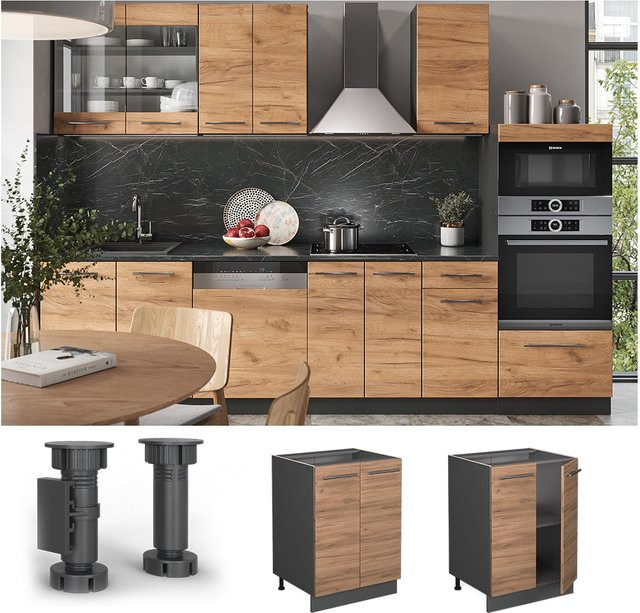 Vicco Küchenunterschrank Fame-Line in Anthrazit und Eiche mit Softclose-Drehtüren und Einlegeboden, Breite: 60 cm, Höhe: 82 cm, Tiefe: 51,6 cm - Bild 1