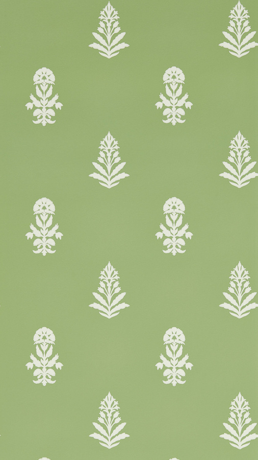 Sanderson Tapete Dabu Botany Green Vlies mit floralem Ethno-Design und mattem Finish - Bild 1