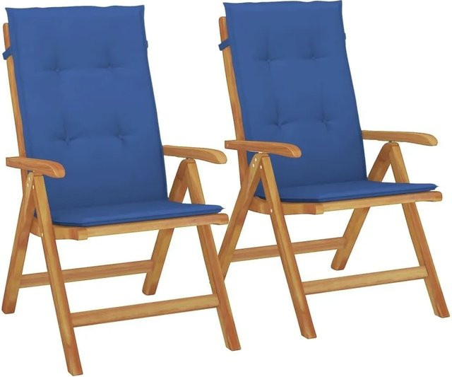 vidaXL Gartenstühle aus Teakholz mit Kissen in Königsblau, 2er Set - Bild 1