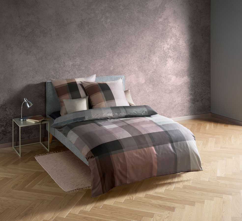 Fleuresse Mako-Satin Bettwäsche Karo in Grau und Braun, Set bestehend aus Bettbezug und Kissenbezug, B/H: 240 x 220 cm, Kissen: 80 x 80 cm - Bild 1