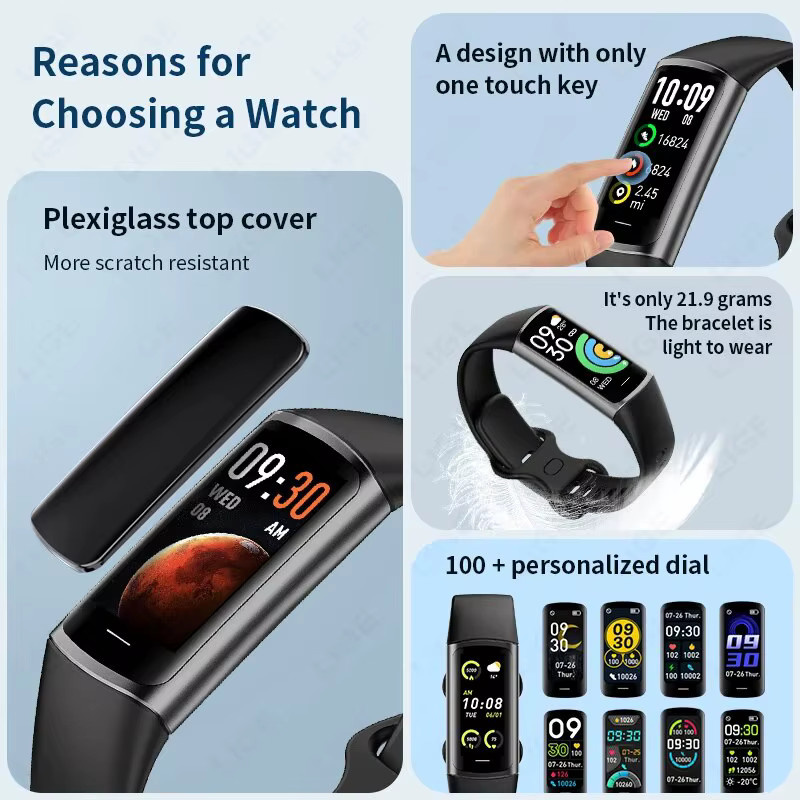 Lige Smartwatch, Schwarz, Silikon, Unisex, wasserdicht - Bild 4