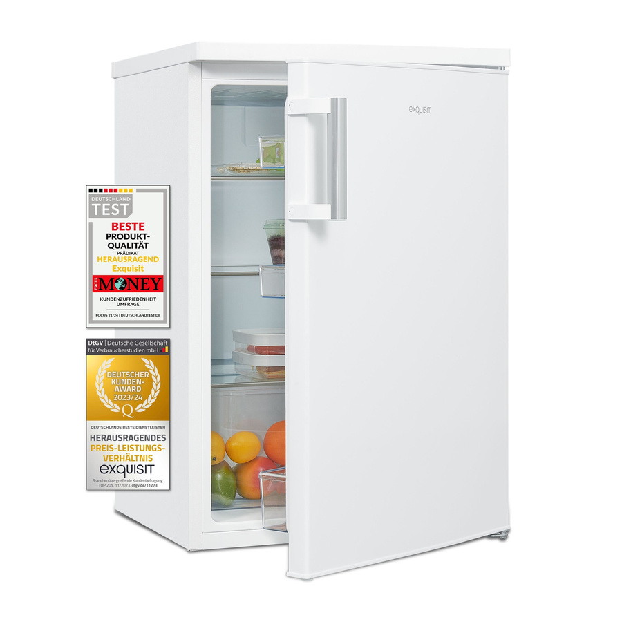 Exquisit Vollraumkühlschrank KS516-V-H-010D in Weiss mit LED-Innenbeleuchtung und Flaschenregal, B/T/H: 57,5 x 66,0 x 133,0 cm - Bild 1