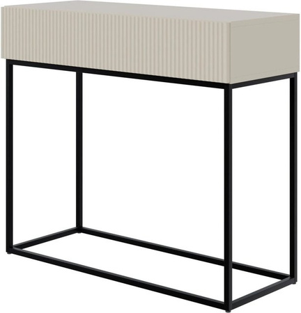 Selsey Veldio Konsolentisch mit Lamellenfront und Schublade in Greige mit schwarzen Beinen, Breite: 90 cm