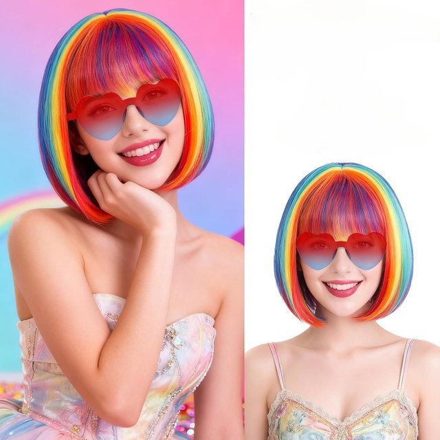 Whimsical W Bunte Bob-Perücke mit Pony, Unisex - Bild 1