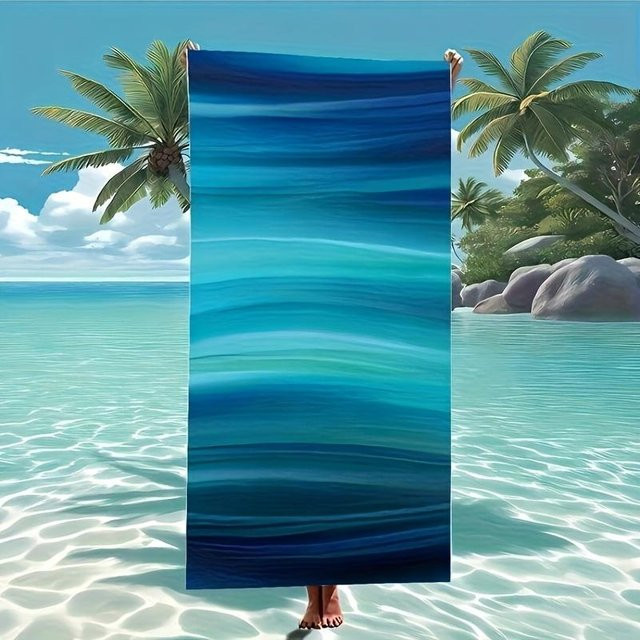 Dalangpa Strandtuch mit blau-grün-weißen abstrakten Streifen, schnelltrocknend und superweich, B: 137 cm, H: 178 cm - Bild 1