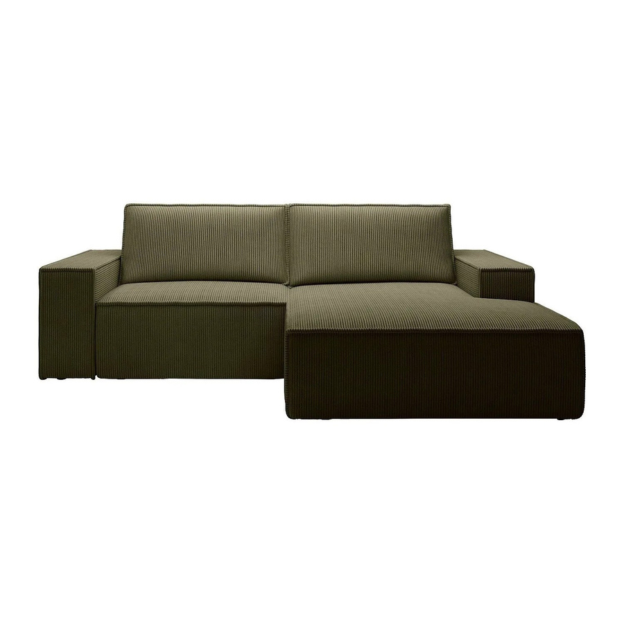 Vente-unique Schlafsofa Amelia in Khaki mit Cord-Bezug, L-Form, Breite: 240 cm - Bild 2