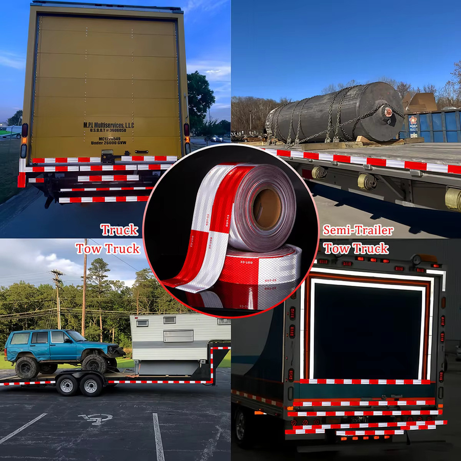 Dot-C2 reflektierendes Klebeband in Rot-Weiß aus PET-Mikroprisma als wasserdichte Sicherheitswarnfolie für LKW - Bild 5