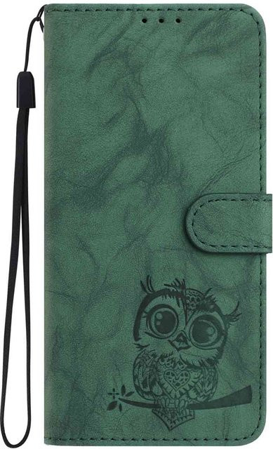 Xiaomi Handyhülle mit Eulen-Prägemuster und Kartenfach im Flip-Design, Farbe: Grün, passend für Redmi Note 14/13/12/14C/13C und Xiaomi 14T/11T/13 Lite/Mi 11 Lite/Poco X6 - Bild 1