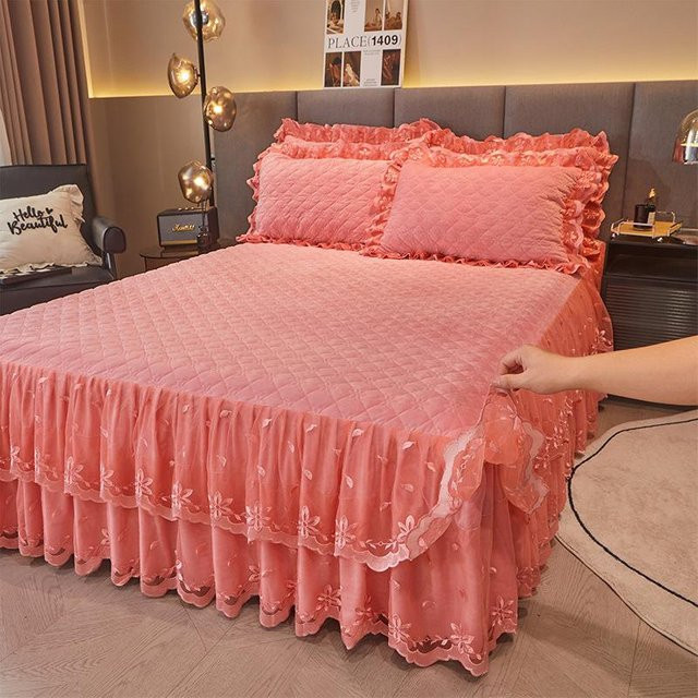 Gesteppte Baby-Fleece-Bettwäsche mit Spitze von Your Warm Home in Pink, 3-teiliges Set aus Milchfaser und Samt, B/H: 150 x 200 cm - Bild 1