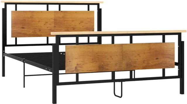 vidaXL Bettgestell aus Metall und Massivholz Eiche in Schwarz und Oak, B/T/H: 140 x 200 cm - Bild 1