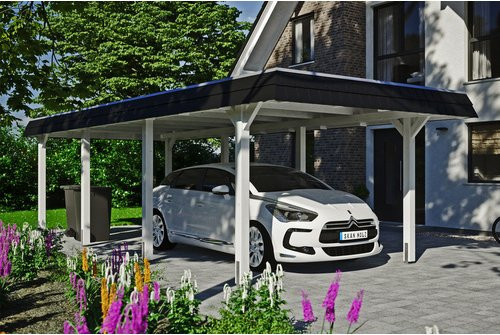 Skan Holz Carport Wendland Weiß mit EPDM-Dach und schwarzer Blende B/T: 362 x 870 cm - Bild 2