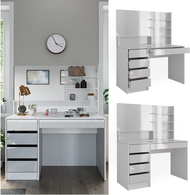 Vicco Schminktisch Sherry Weiß Hochglanz mit Spiegel und Regal, B: 120 cm, H: 75 cm, T: 75 cm - Bild 1