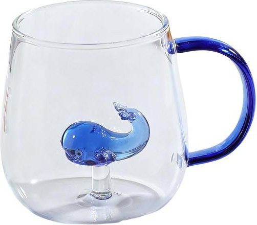 Handgefertigtes Trinkglas aus Glas mit Tier-Pflanzenform und buntem Henkel Whale von ModeMix in Transparent mit farbigen Akzenten - Bild 1