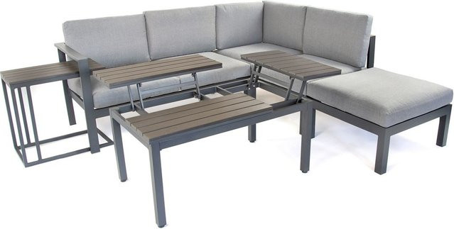 bellavista - Home & Garden® Alu-Lounge Braga Eckgarnitur aus pulverbeschichtetem Aluminium in Anthrazit und Grau mit Polstern und Tischset - Bild 1