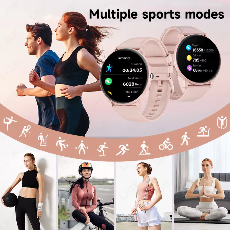 LIGE Smartwatch für Damen und Herren in Pink mit Bluetooth-Anruffunktion, Musiksteuerung und Herzfrequenzmessung für Sport und Fitness, kompatibel mit Android und iOS - Bild 5
