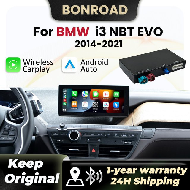 BONROAD Drahtlose CarPlay und Android Auto Interface für BMW i3 NBT EVO System 2014-2021 mit Mirror Link, AirPlay, Rückfahrkamera, Bluetooth und GPS in Schwarz - Bild 1