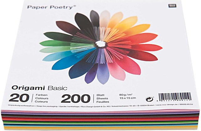 Rico Design Paper Poetry Origami Basic Bastelpapier in 20 Farben, 200 Blatt, B: 10 cm x H: 10 cm - Bild 1
