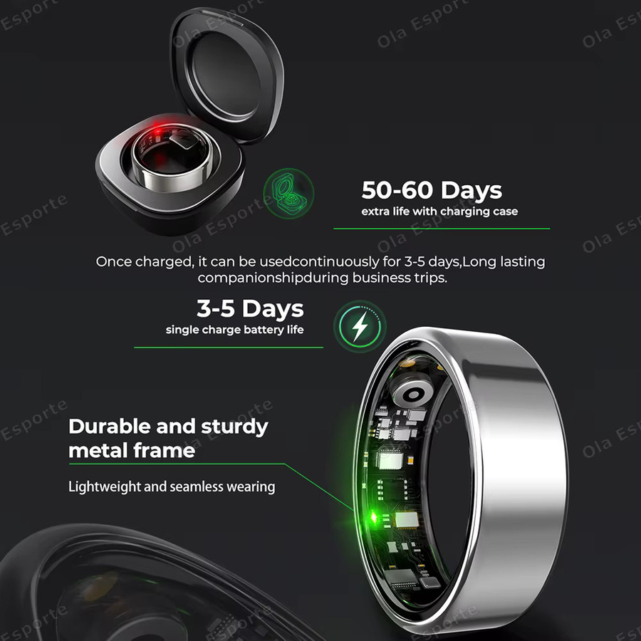 Ola Esporte Smart Ring Silber mit Herzfrequenz-, SpO2- und Schlafüberwachung sowie Multisport-Modus und IP68 & 5ATM Wasserdichtigkeit für Damen und Herren - Bild 4