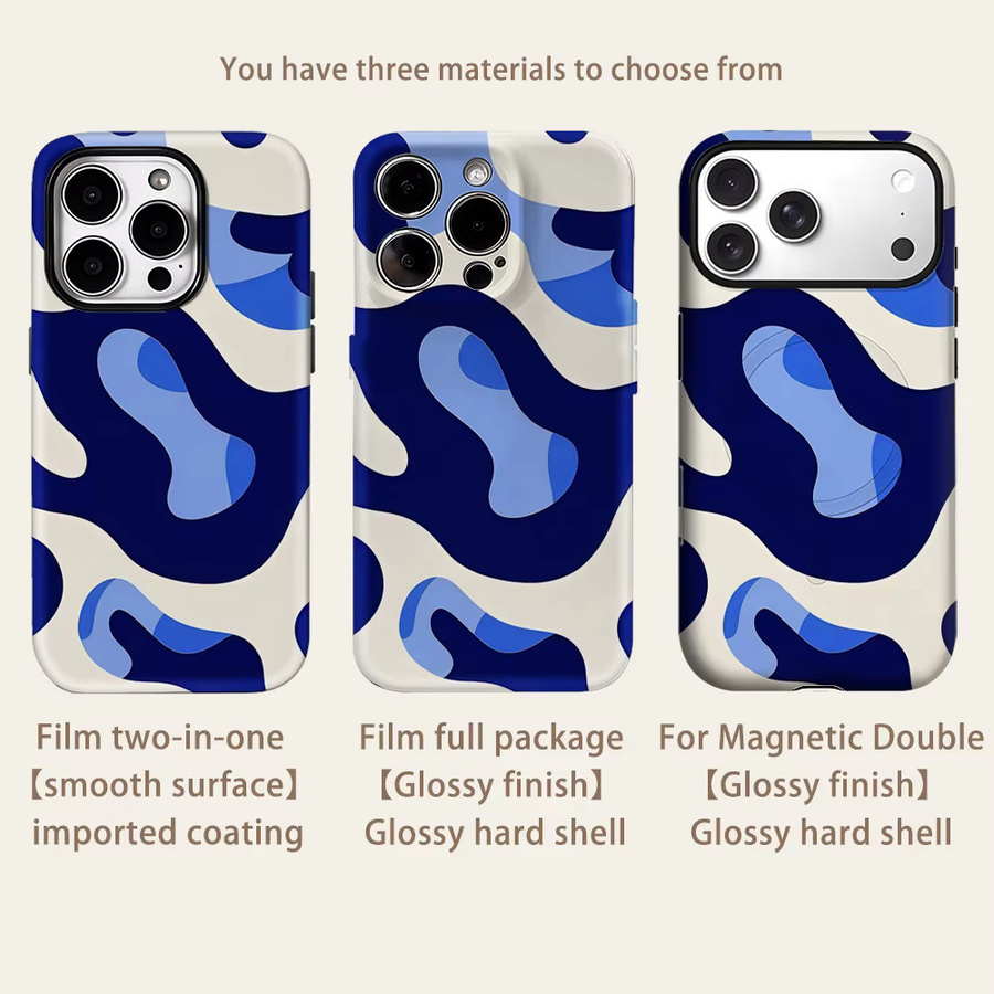 Potdemiel Handyhülle mit blauem Tarnmuster für iPhone 17 16 15 14 Pro Max Plus, magnetische Double-Layer Tough Case - Bild 2
