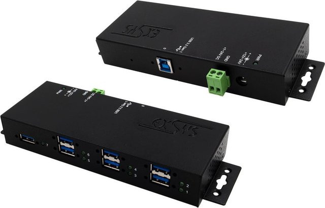 Exsys EX-1517HMVS Managed USB 3.2 Gen 1 Hub mit 7 USB-A Anschlüssen in Schwarz zur Montage auf der DIN-Schiene - Bild 1