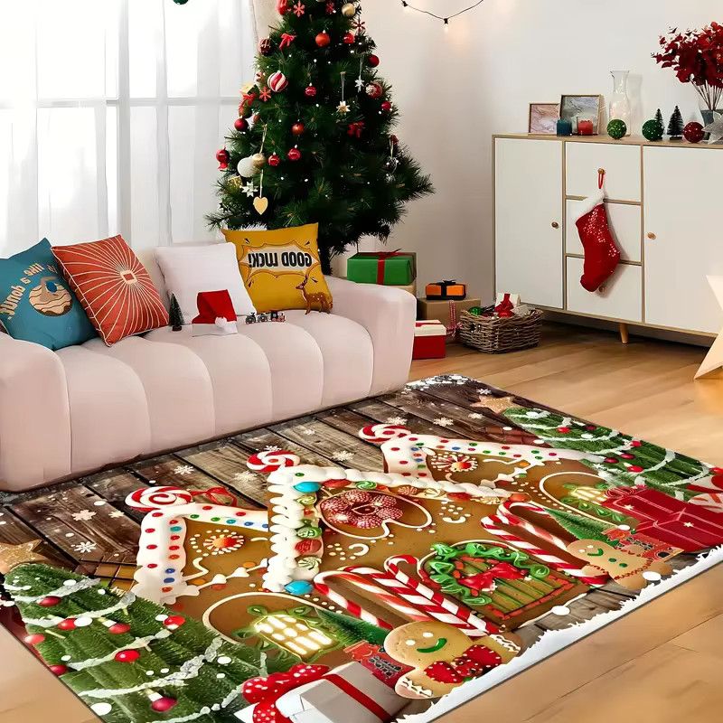 VIKAMA Druckteppich Set mit Weihnachtsthema und Süßigkeiten-Hüttenmuster für Schlafzimmer, Eingang, Garten und Terrasse - Bild 3