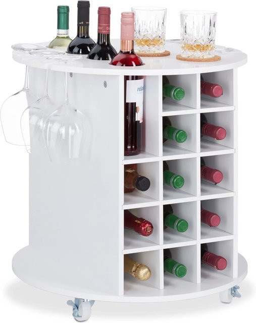 Relaxdays Weinregal mit Rollen aus MDF und Kunststoff in Weiß, B: 56 cm, T: 54 cm, H: 30 cm - Bild 1