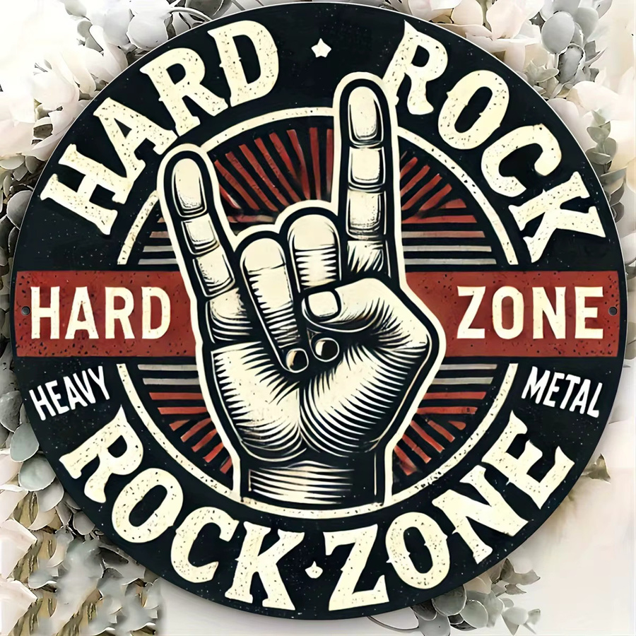 Vintage Hard Rock Rock Zone Blechschild von Zone Denmark, Rundes Metall-Wandbild im Retro-Stil mit Rock On Hand Gesture, Durchmesser: 20 cm, Mehrfarbig - Bild 2