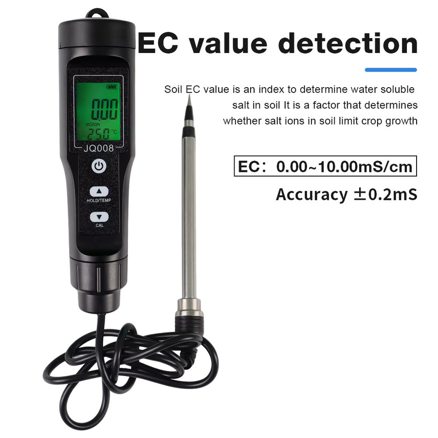 JUANJUAN Digitaler Boden-EC-Tester Leitfähigkeitsmessgerät mit Temperaturdetektor in Schwarz für Gartenarbeit und Pflanzung (0,00~10,00mS/cm) - Bild 2