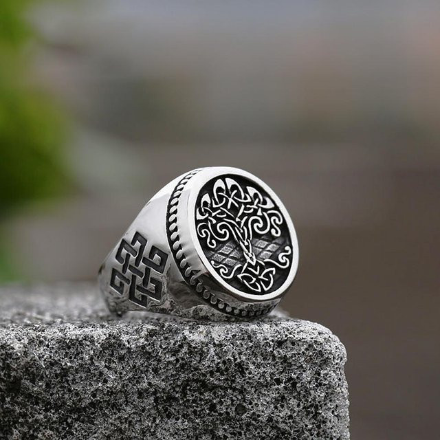YIRAN Jewelry Ring Edelstahl, Schwarz, Herren, Vintage - Bild 1