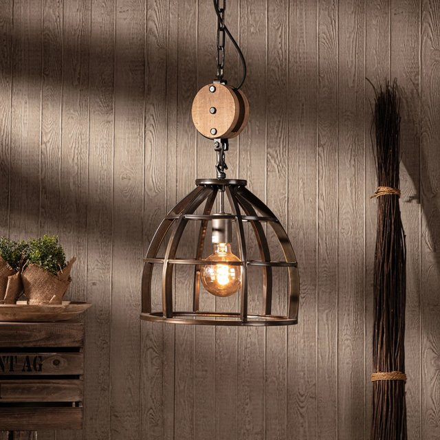 Brilliant Pendelleuchte Matrix 2 in Schwarz Antik mit Holz, Höhe: 147 cm, Durchmesser: 34 cm - Bild 4