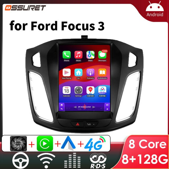 OSSURET Intelligentes Android Auto Carplay Radio für Ford Focus 3 Mk3 2011-2019 mit 9,7 Zoll Display, GPS, WIFI und 4G, Schwarz - Bild 1