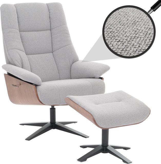 MCA Relaxsessel mit Hocker MCW-N57 aus Bouclé Stoff und Holz in Grau - Bild 1