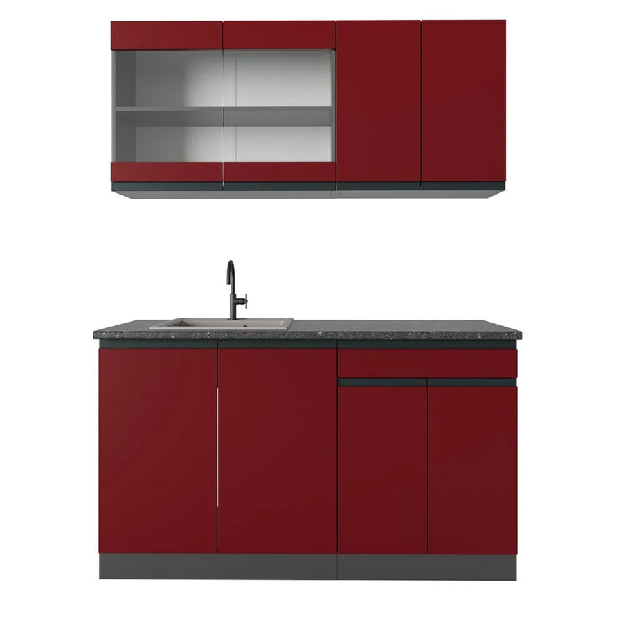 Vicco R-Line Singleküche modern in Rot und Anthrazit, Breite: 140 cm - Bild 2