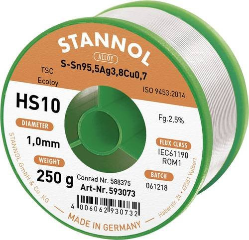 Stannol HS10 2510 Bleifreies Lötzinn Sn95,5Ag3,8Cu0,7 ROM1 Silber 250g 1mm - Bild 1