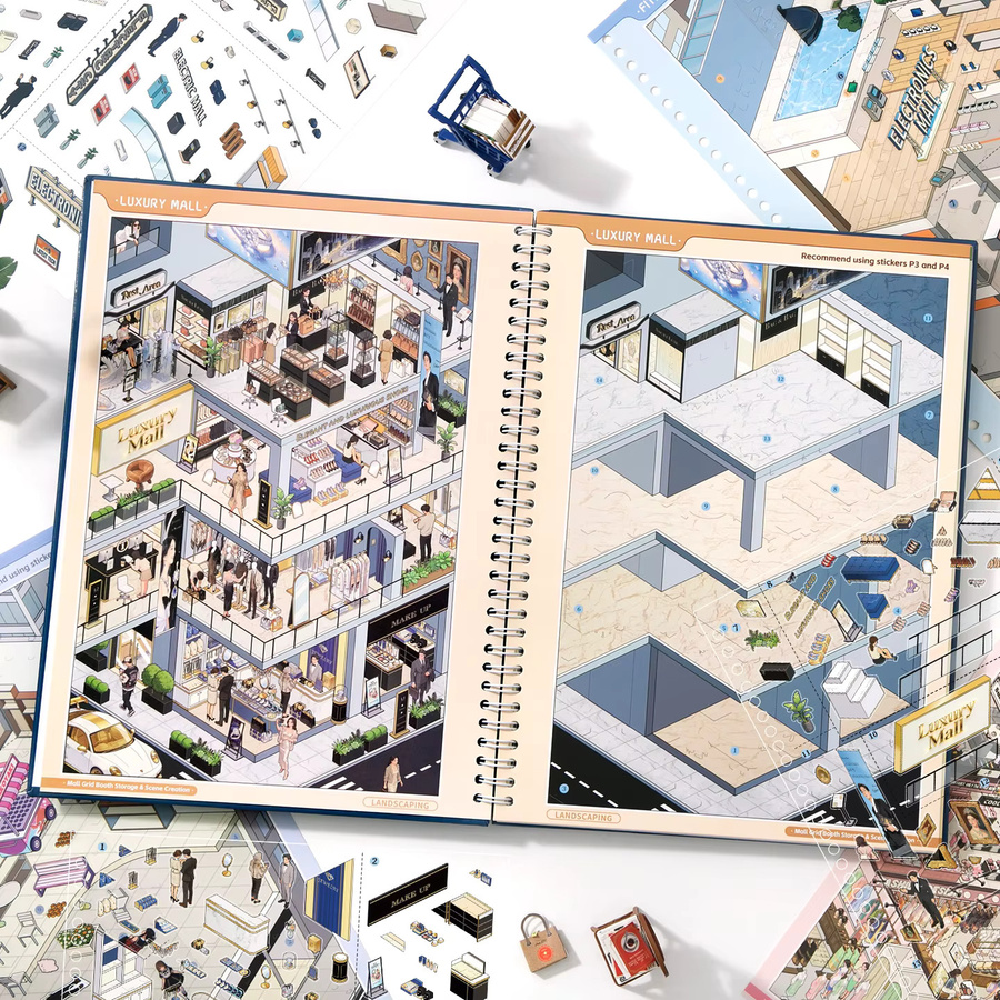 3D Mikro-Immersives Aufkleber-Sammelbuch mit exquisiten Illustrationen und PET-Stanzaufklebern für handgemachte Collagen, Mehrfarbig - Bild 3