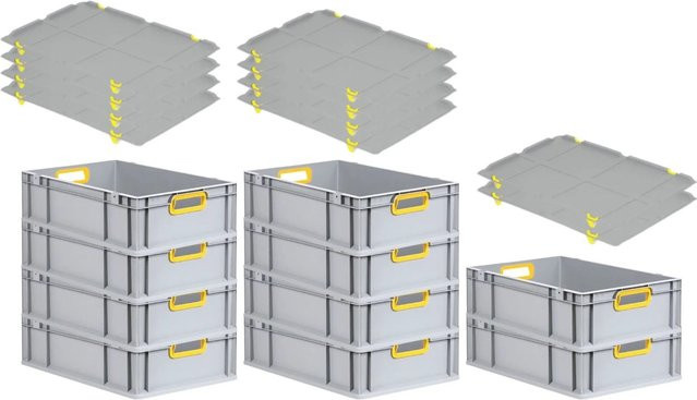 PROREGAL Spar Set 10x Eurobox Nextgen Color mit Auflagedeckel und Schiebeschnappverschlüssen, Farbe: Gelb, H x B x T: 17 x 40 x 60 cm - Bild 1