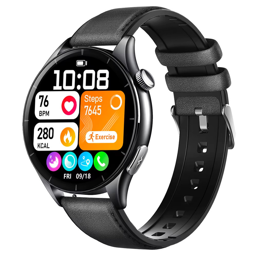 Smartwatch mit EKG, PPG und NFC für Android und iOS in Schwarz mit Gesundheitsanalyse für Blutdruck, Herzfrequenz, Körperfett und Harnsäure - Bild 5