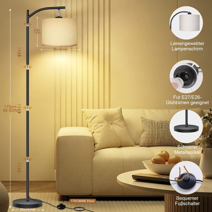 Moderne Stehlampe von Oraymin in Beige mit Stoffschirm und 12W LED Leuchtmittel, Höhe: 170 cm - Bild 2