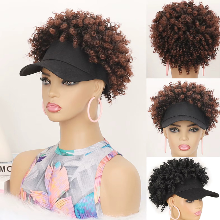 jeedou Perücke mit Locken und Baseballkappe, schwarz, Unisex - Bild 2