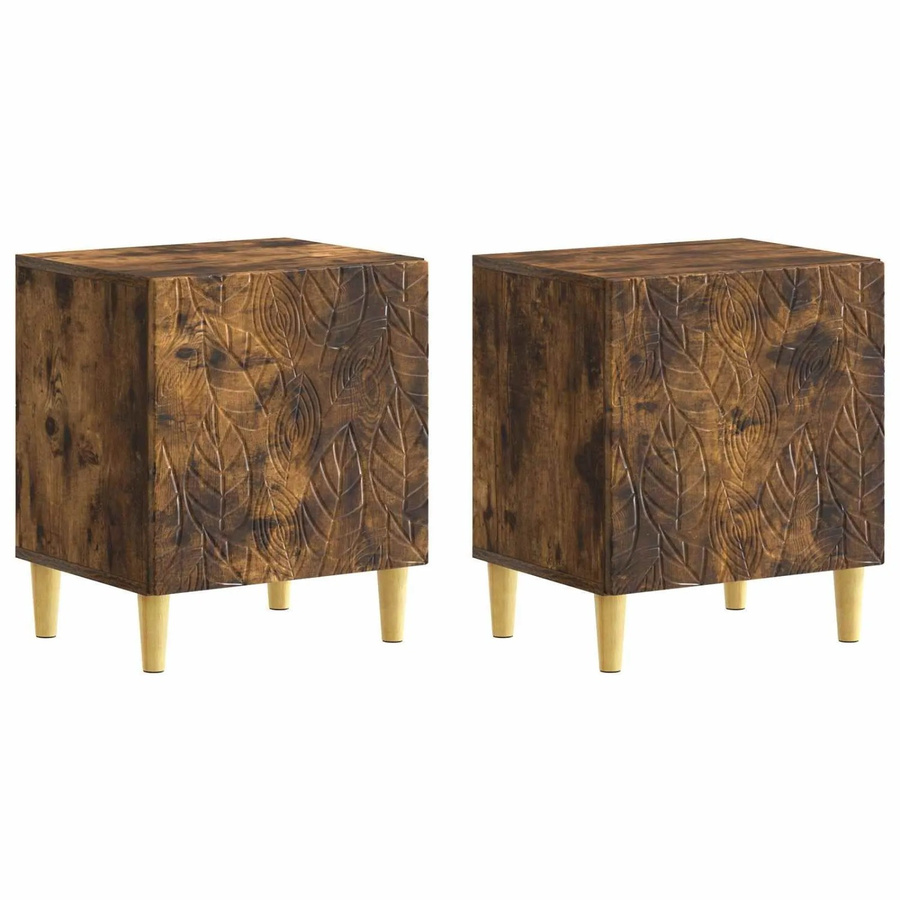 vidaXL Nachttisch Set aus Eukalyptus und Holzwerkstoff in Geräucherte Eiche, 2 Stück, modern, B/T/H: 43 x 34,5 x 50 cm - Bild 2